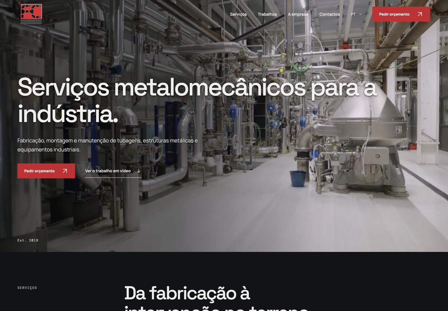 Website da FC Montagens em desktop